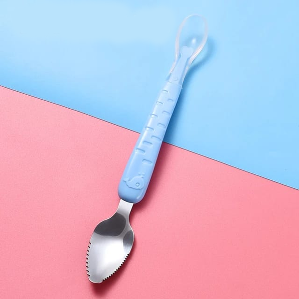 Baby Fruit Spoon Double Head Easy To Clean Stainless Steel-Blue