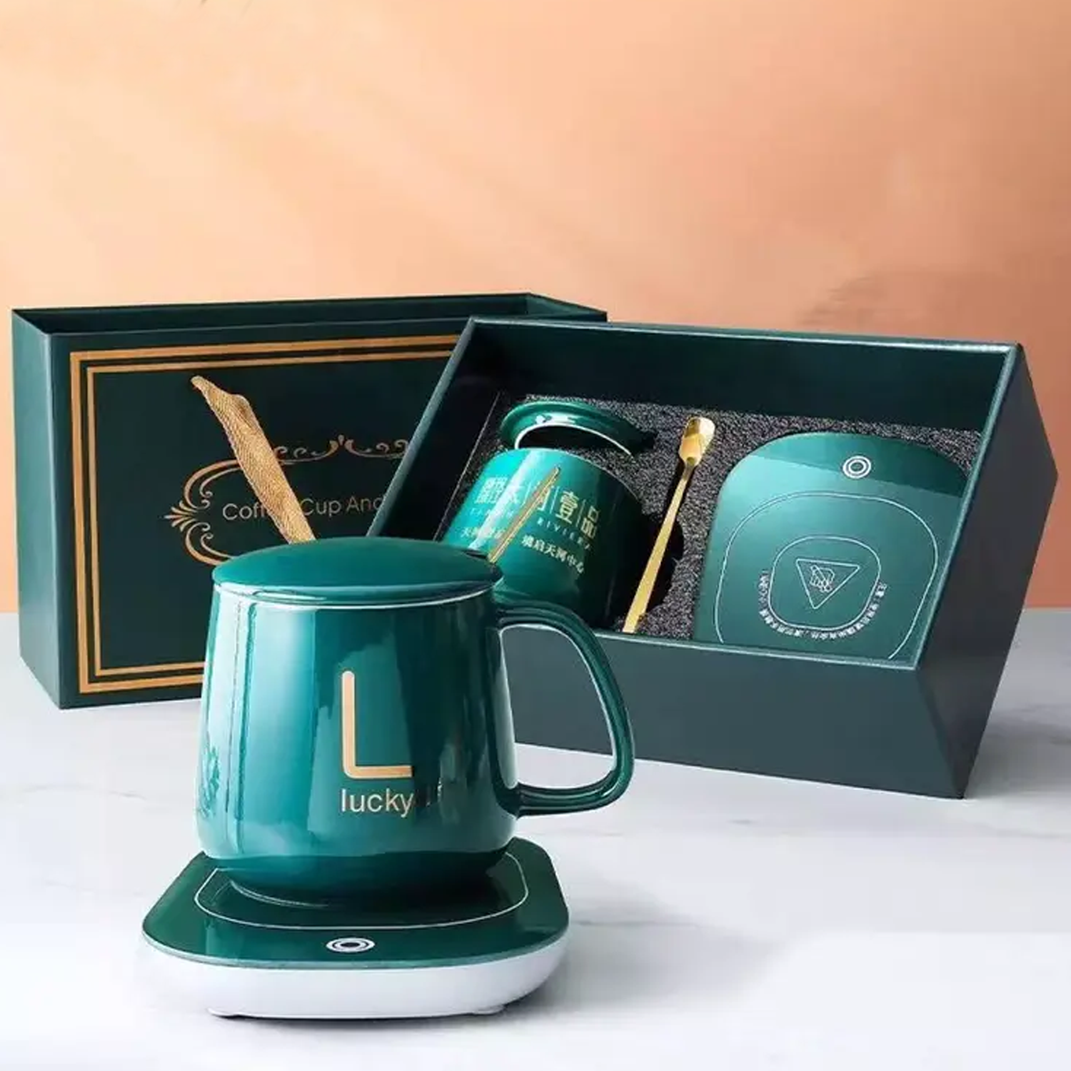Coffee Cup With Warmer Saucer - Green