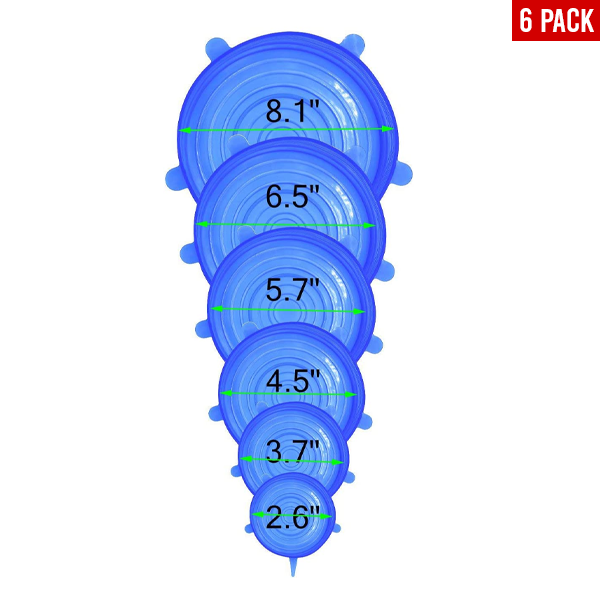 Silicone Food Cover,6 Pack Silicone Stretch Lids Cover Expandable to Fit Various Shape of Containers, Dishes, Bowls - Blue