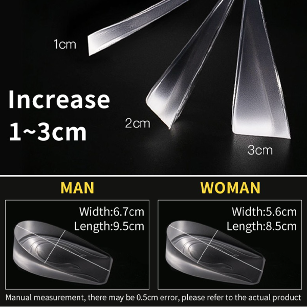 Silicone height increased Half Plain Gel Heel Pads For Men And Women shoe insoles 2cm