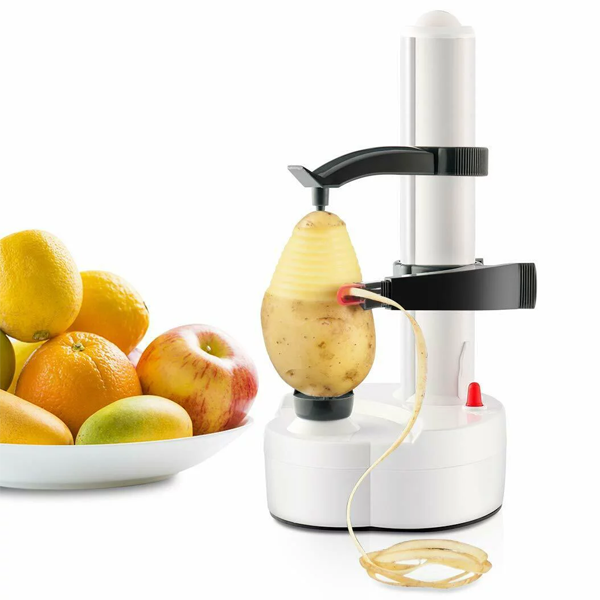 Stainless Steel Multifunctional Electric Rotary Cutting Tool for Vegetable Peeler, Fruit and Potato - White